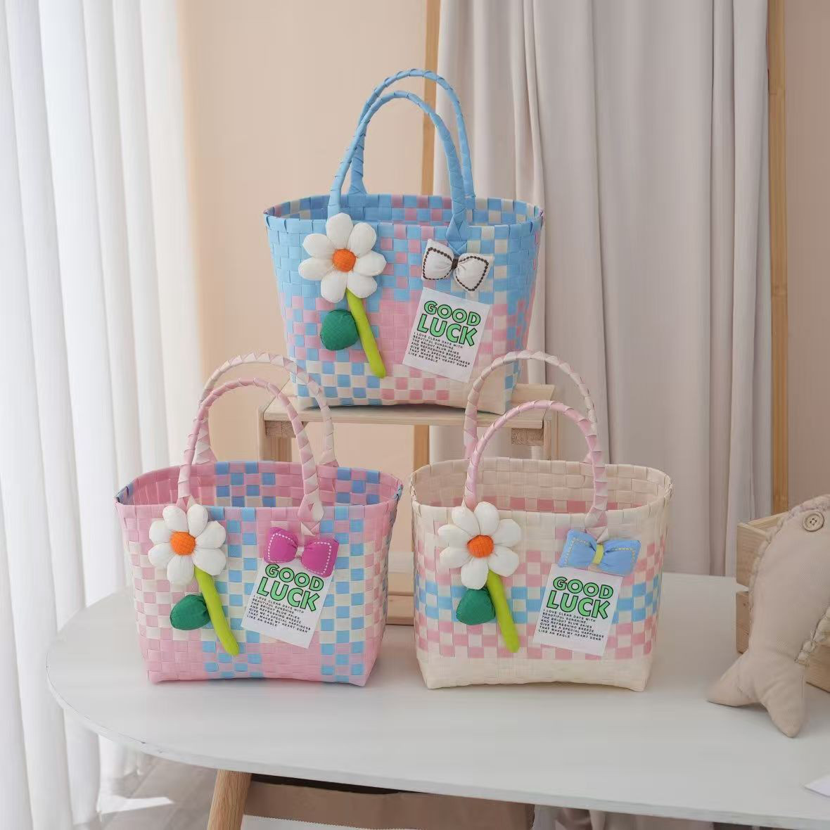 2つ7500円 編みのかごバッグ かわいいバッグ 収納かご 編かご 送料無料