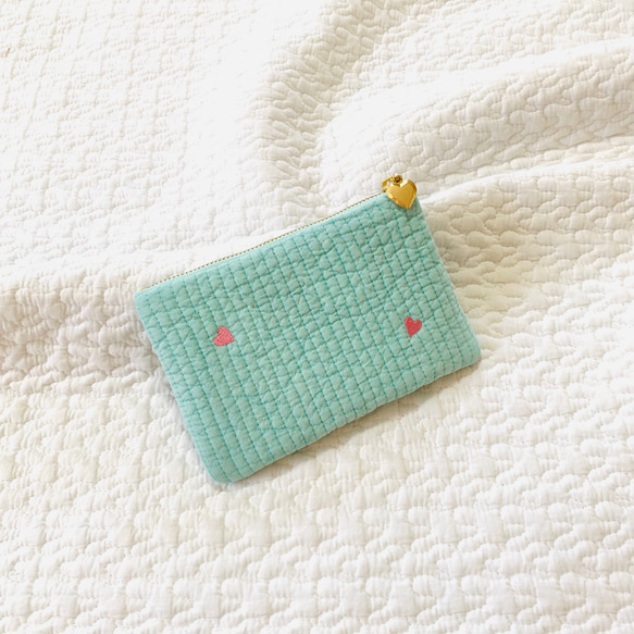mini heart 選べる フラットポーチ H11W17 ミニポーチ　ヌビ　ハート刺繍コスメポーチ　サニタリーポーチ　 2枚目の画像