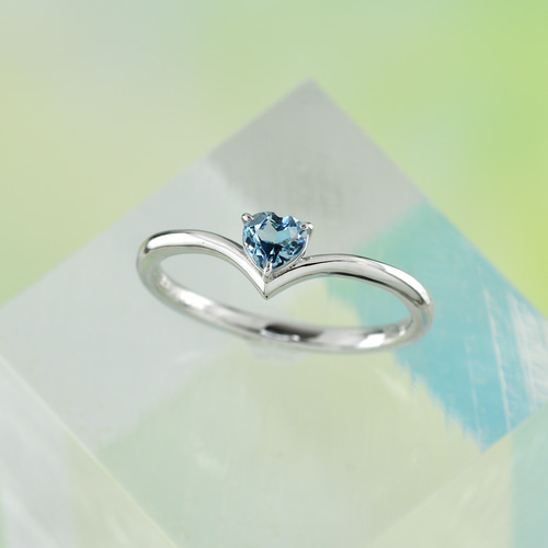 サンタマリアアクアマリン ハート4ミリ シンプルリング V字リング