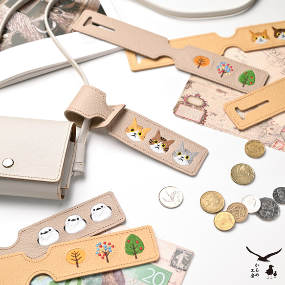 ラゲッジタグ 【 シュリンクレザー 刺繍 】 本革 レザータグ 旅行 トラベルグッズ いとをかしコラボ HW41K 1枚目の画像