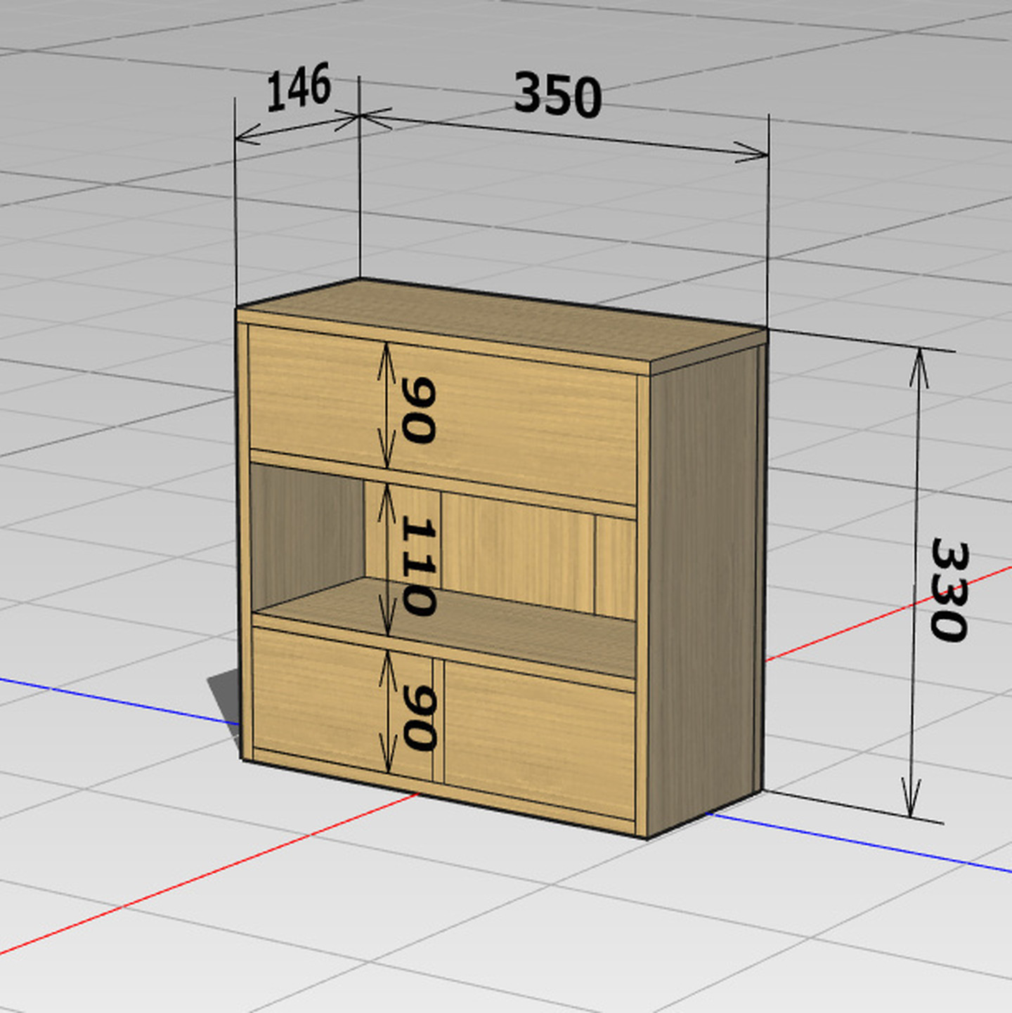 日光杉の飾り棚付き小引出し