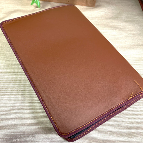 手帳 ノートカバー】Cover pocke付き□合皮ブラウン/チェックベージュ