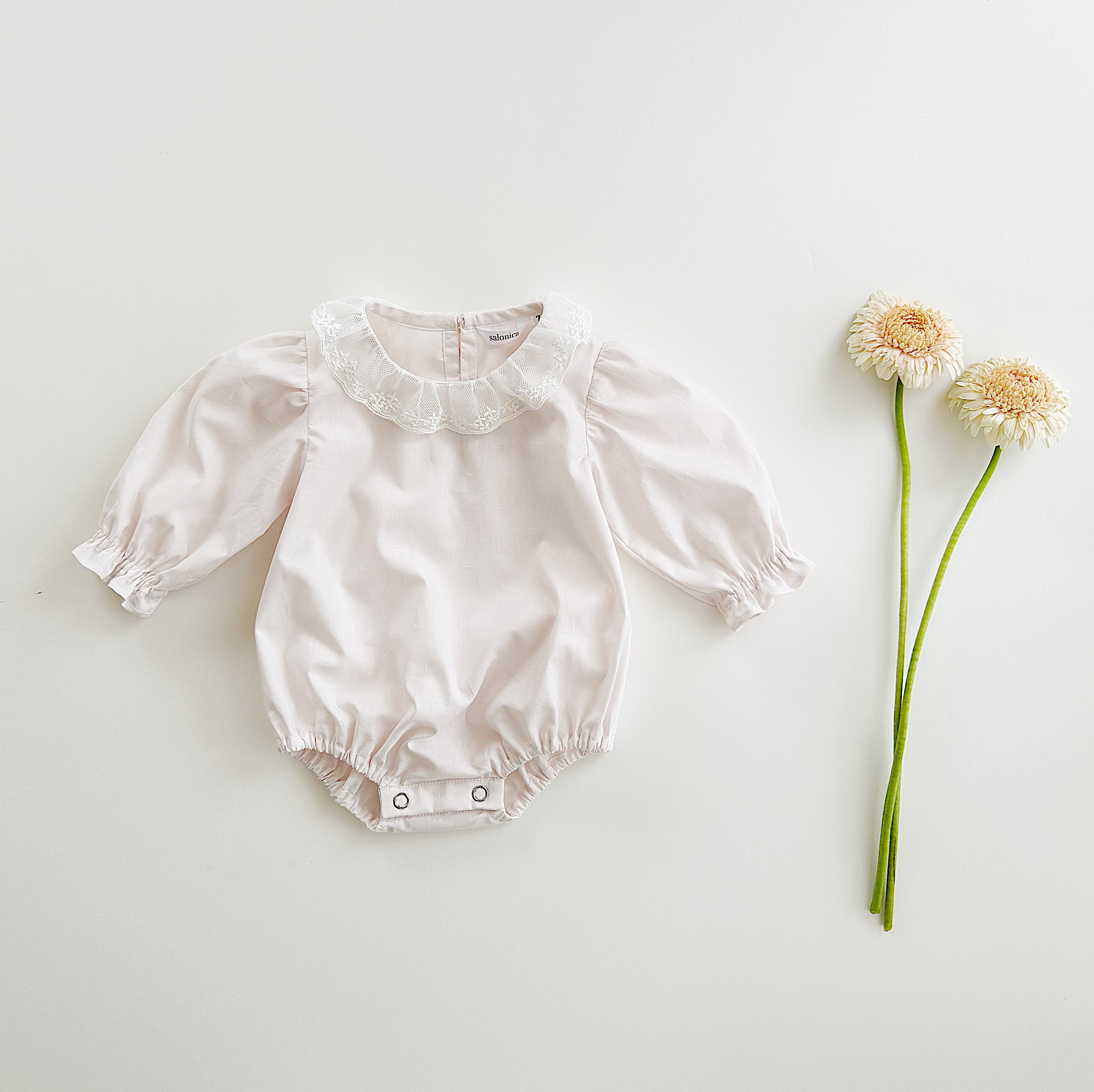 レース襟ロンパース / シェルピンク / 70cm、80cm、90cm ベビーフォーマル 女の子