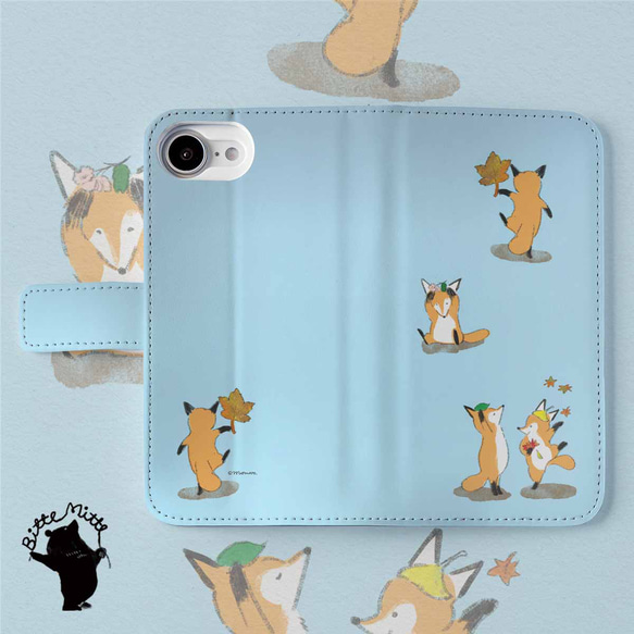 キツネの手帳型スマホケース ほぼ全機種対応 3枚目の画像