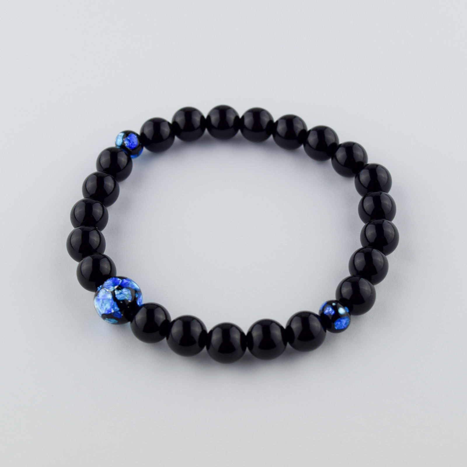 8mm 黒オニキス ブルー 琉球蛍石仕立 ブレスレット 腕輪  天然石 UDA11 6,638円