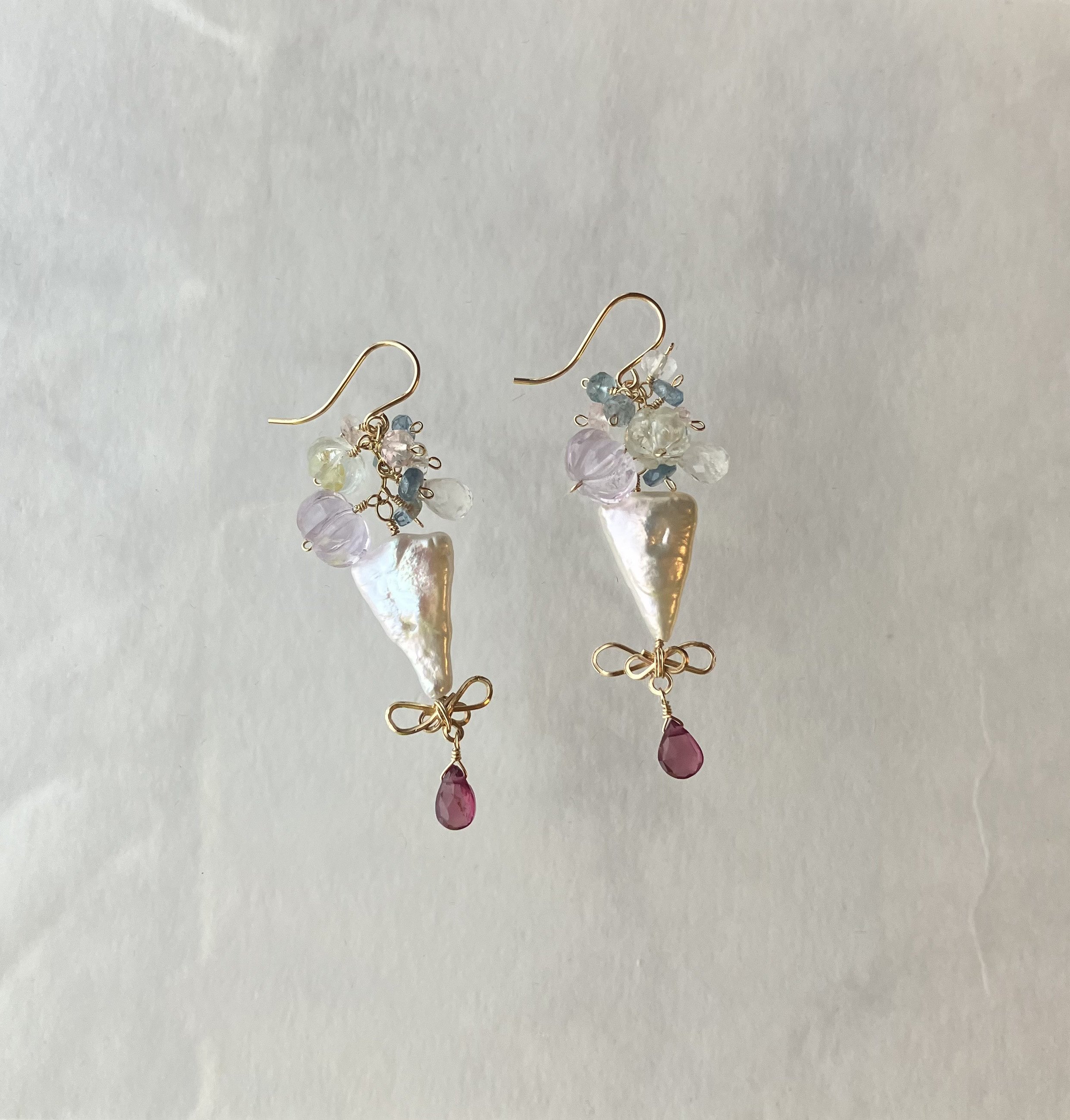 14kgf mixストーンのブーケピアスorイヤリング