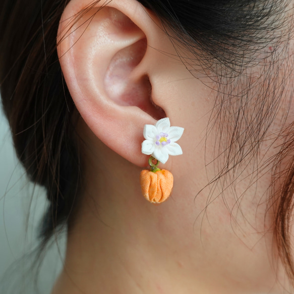 つまみ細工「パプリカのピアス・イヤリング」～にしみのおやさいクレヨン～ 2枚目の画像