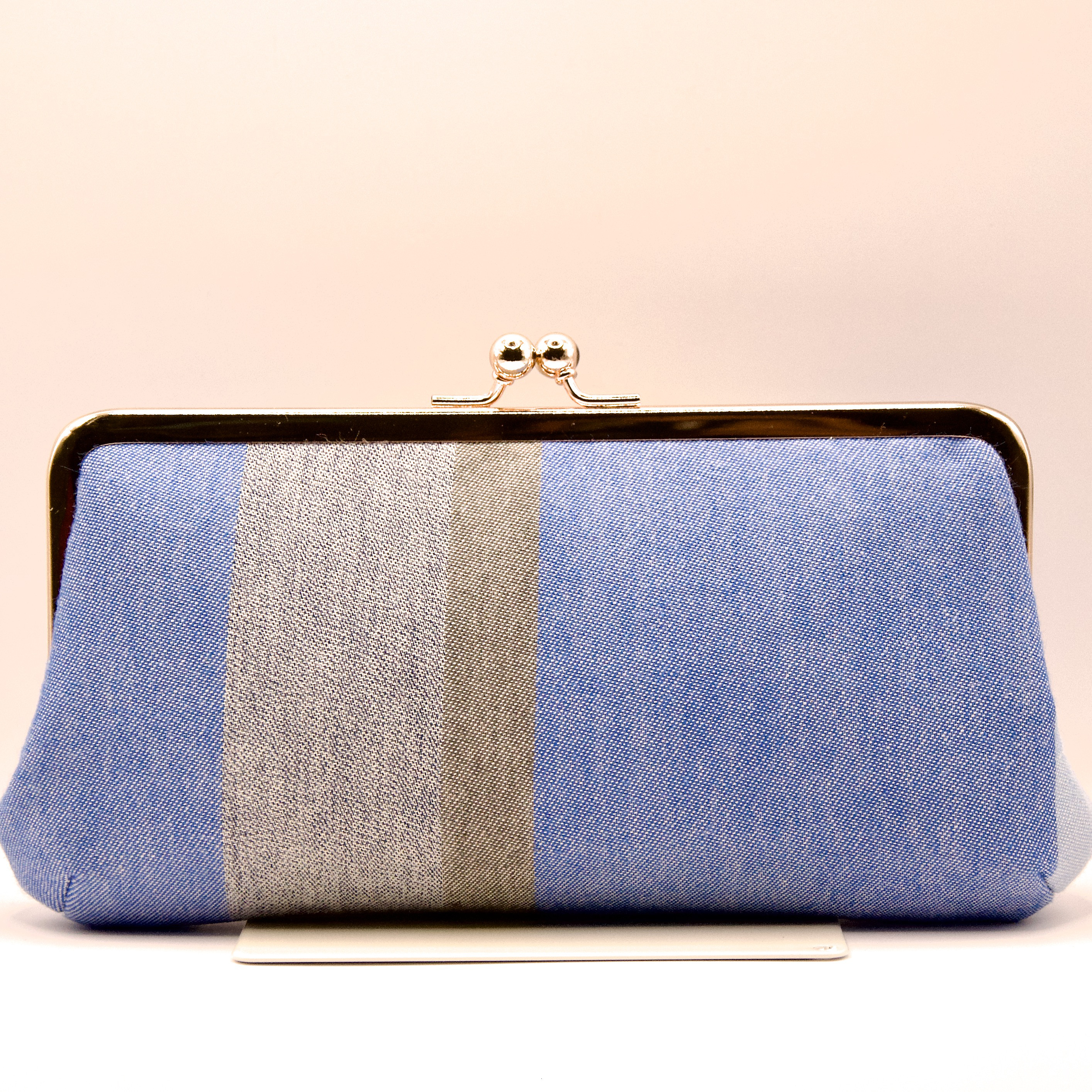 播州織ストライプ柄 親子がま口長財布：長財布：ロングウォレット