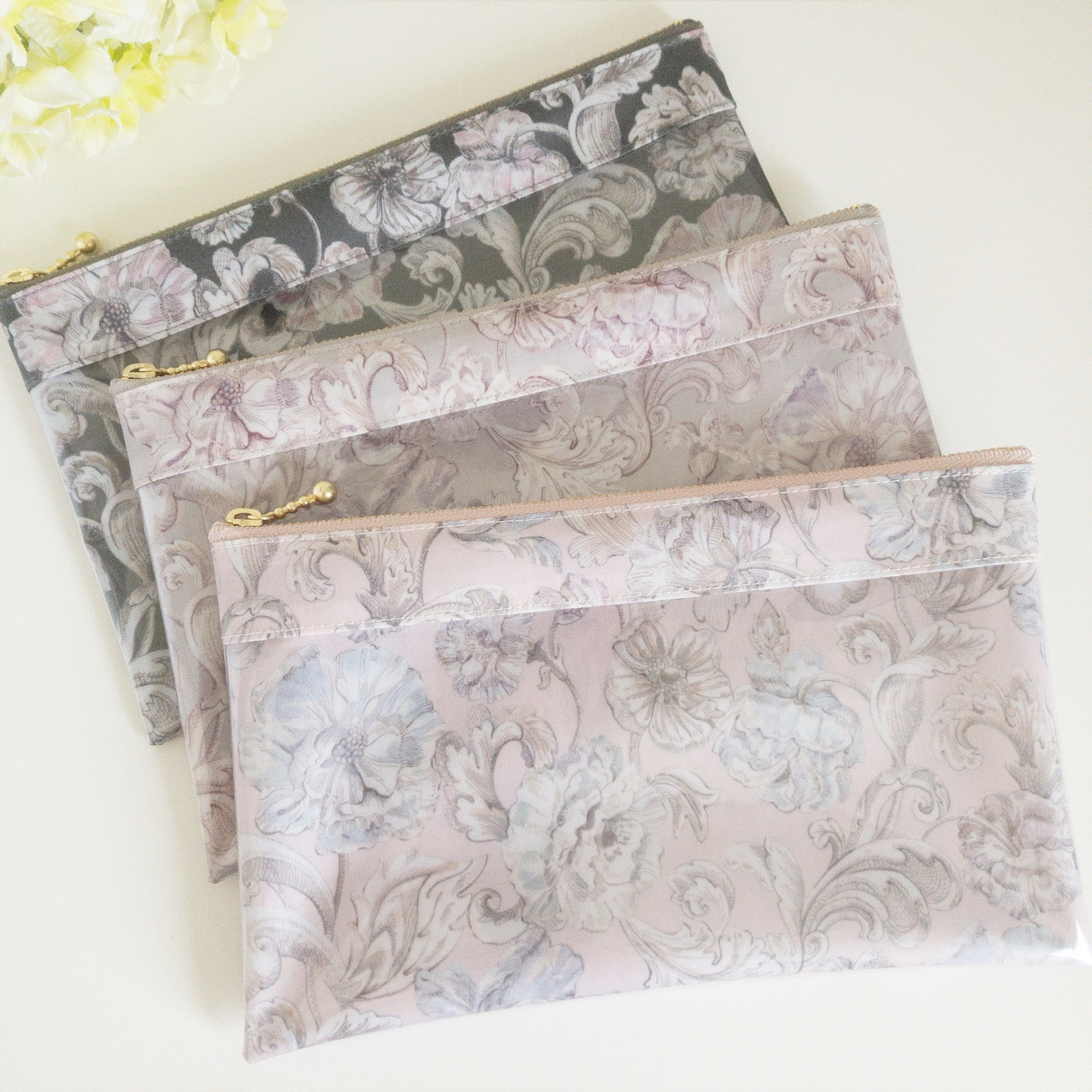 リバティ ラミネート ミニポーチ2個セット〈アレキサンダーマーブル〉② PVCクリアポーチ＊リバティ ラミネート＊アレキサンダー