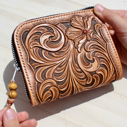 手彫り革財布　カービングL字ファスナー/ハーフウォレット 手彫り革財布 カービングL字ファスナー/ハーフウォレット その他ミニ