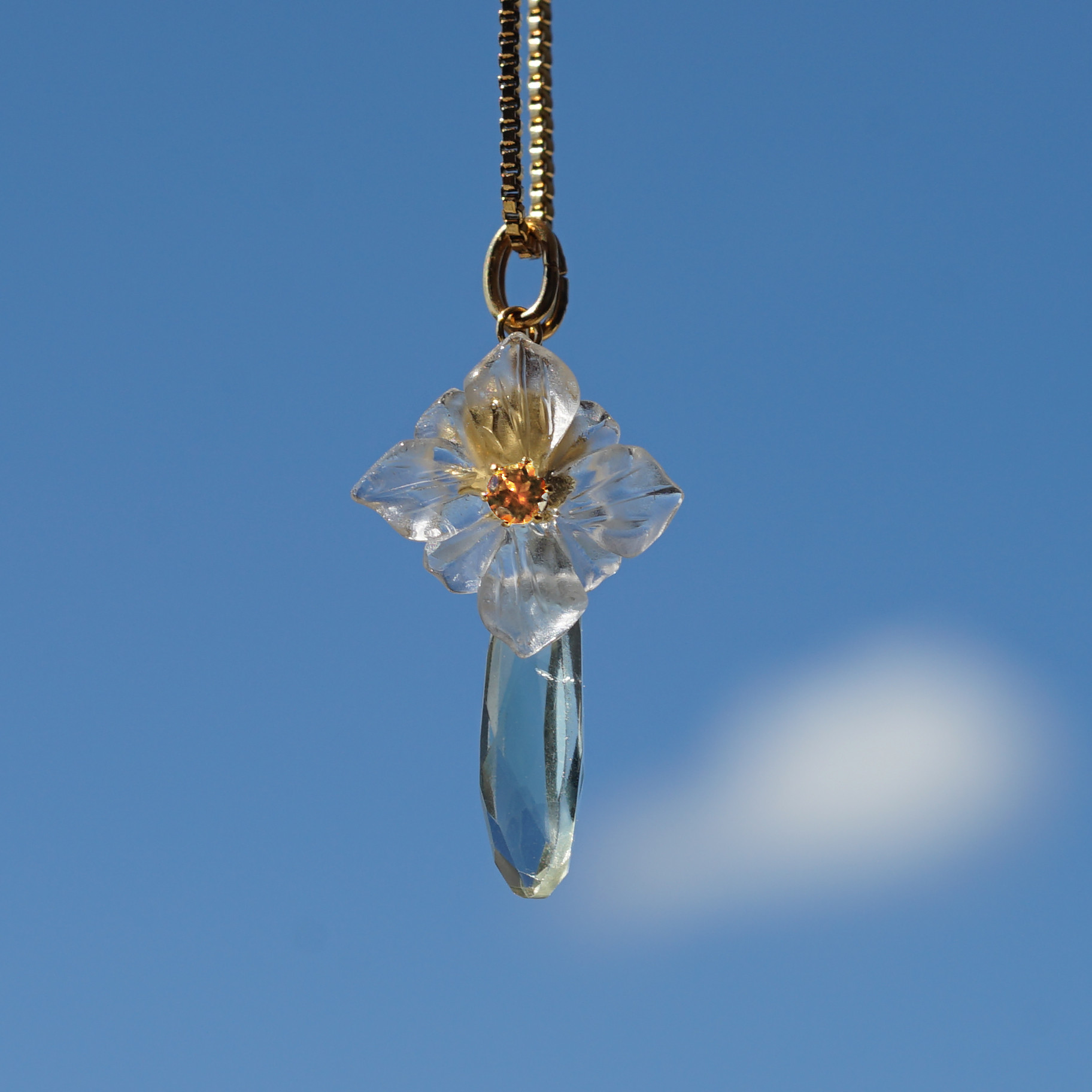 3WAY★宝石によるヤマボウシのネックレス・サージカルステンレス・スライド60cm　～山法師