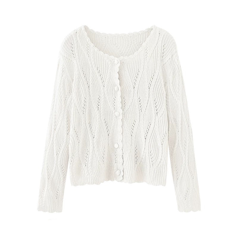 夏 レディース 透かし編み ニットセーター カーディガン 前開き 綿100％  秋