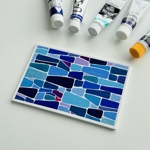 ハガキサイズ】モザイクアート ブルー系 キャンバスアート カラフル