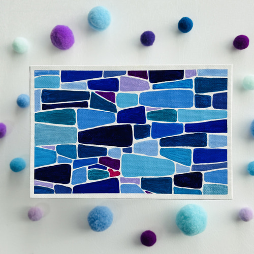 ハガキサイズ】モザイクアート ブルー系 キャンバスアート カラフル