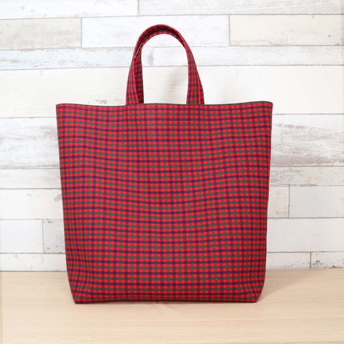 ファミリア風 赤チェック マチあり トートバッグ 通勤バッグ A4