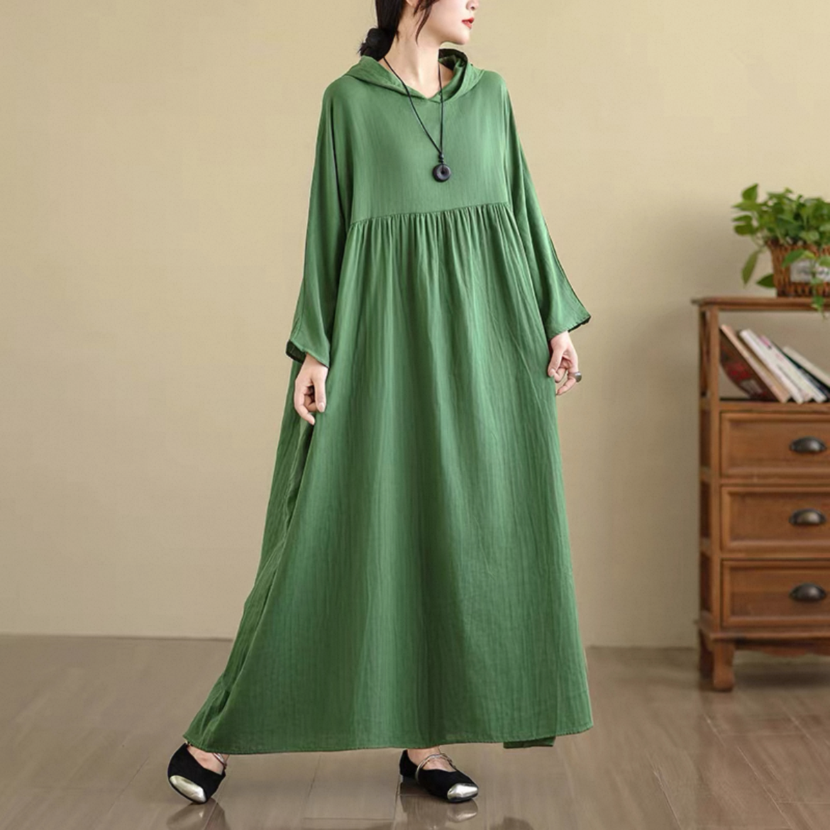 無地 ゆったりワンピース 長袖ワンピース 綿麻ワンピース レディースワンピース 秋ワンピース 大人カジュアル