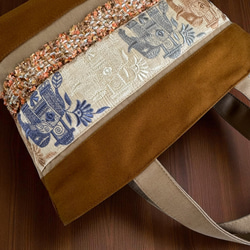 インドゾウ/インド刺繍×キラキラツイード×帆布/トートバッグ 9枚目の画像