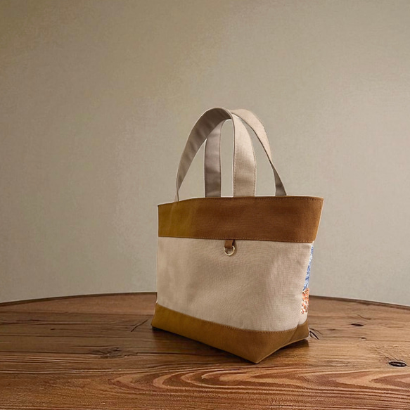 インドゾウ/インド刺繍×キラキラツイード×帆布/トートバッグ 8枚目の画像