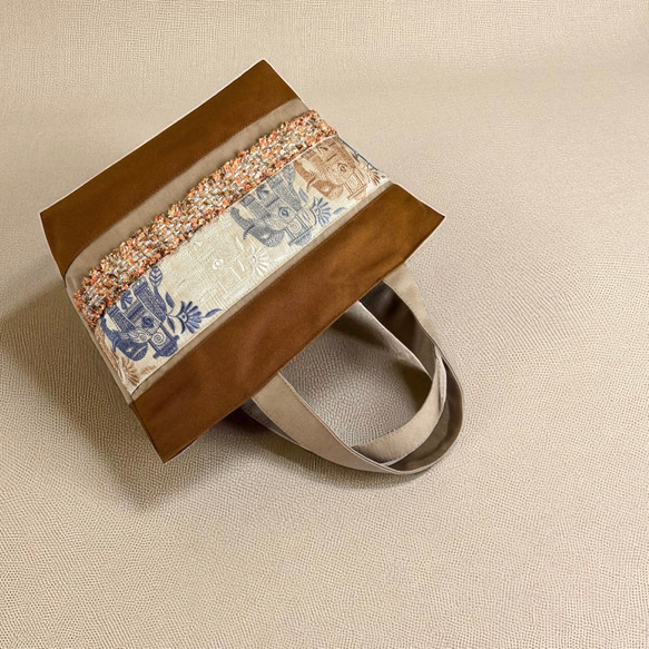 インドゾウ/インド刺繍×キラキラツイード×帆布/トートバッグ 7枚目の画像