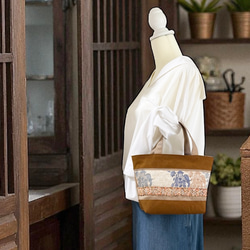 インドゾウ/インド刺繍×キラキラツイード×帆布/トートバッグ 5枚目の画像