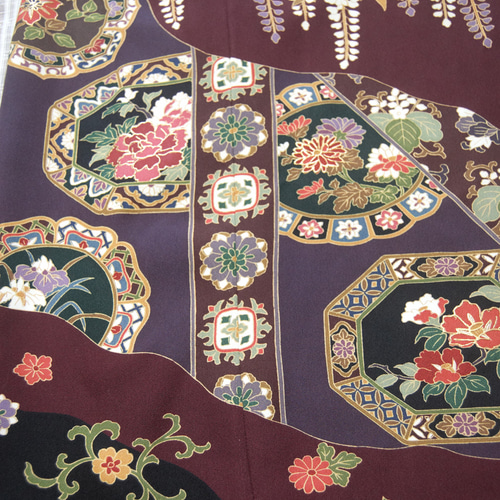 松と藤 絵皿文様の留袖ドレス＊キュプラペチコート付き 着物リメイク