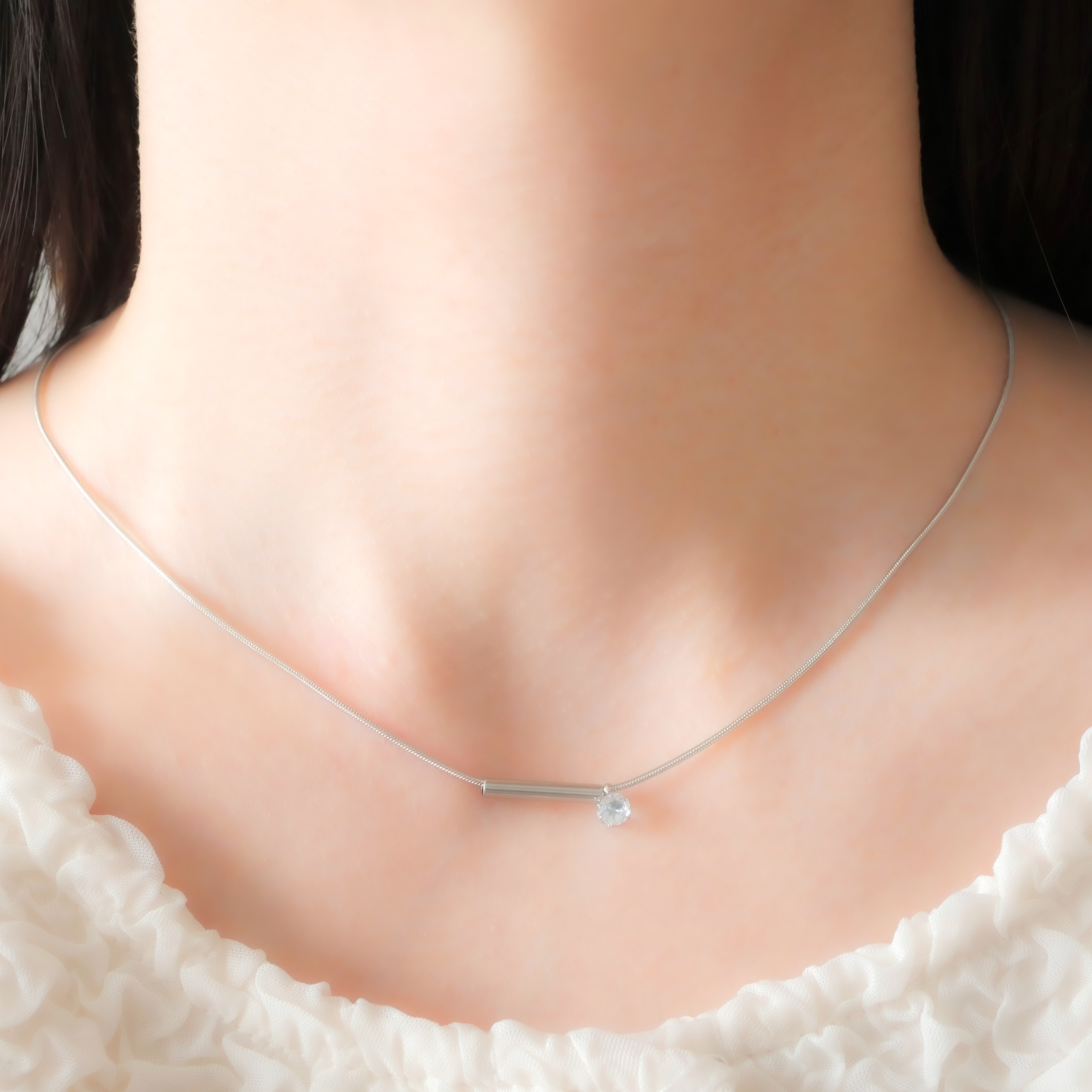 選べる誕生石×パイプ×スネークチェーンネックレス　４ｍｍ　天然石　ゴールド/シルバー　サージカルステンレス　金アレ対応