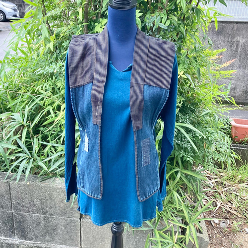 970 襤褸 野良着 ベスト 藍染 藍染め 古布 リメイク パッチワーク