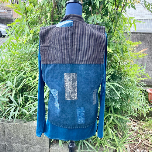 970 襤褸 野良着 ベスト 藍染 藍染め 古布 リメイク パッチワーク