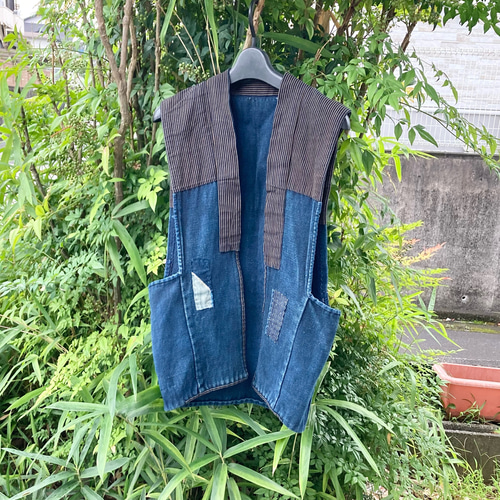 970 襤褸 野良着 ベスト 藍染 藍染め 古布 リメイク パッチワーク
