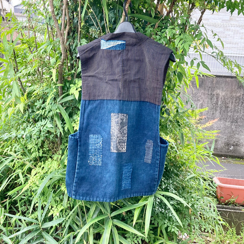 970 襤褸 野良着 ベスト 藍染 藍染め 古布 リメイク パッチワーク