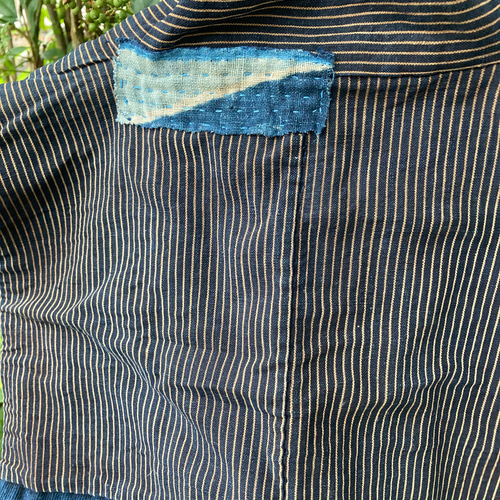 古布 木綿紅花染 襤褸ボロ着物 リメイクパッチ刺子手仕事 ① 藍染め