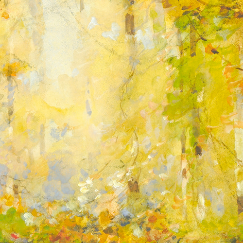 秋の森アートポスター アンティーク 風景画 黄色 橙 緑 インテリア