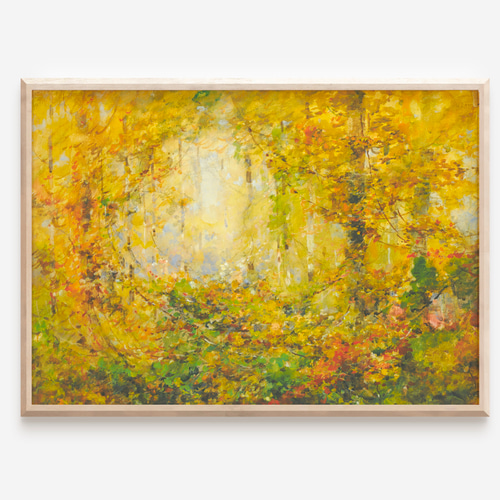 特大 油絵 絵画 インテリア アンティーク 抽象画 額縁 秋の森アートポスター アンティーク 風景画 黄色 橙 緑 インテリア
