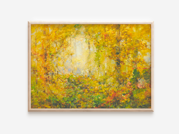 秋の森アートポスター アンティーク 風景画 黄色 橙 緑 インテリア