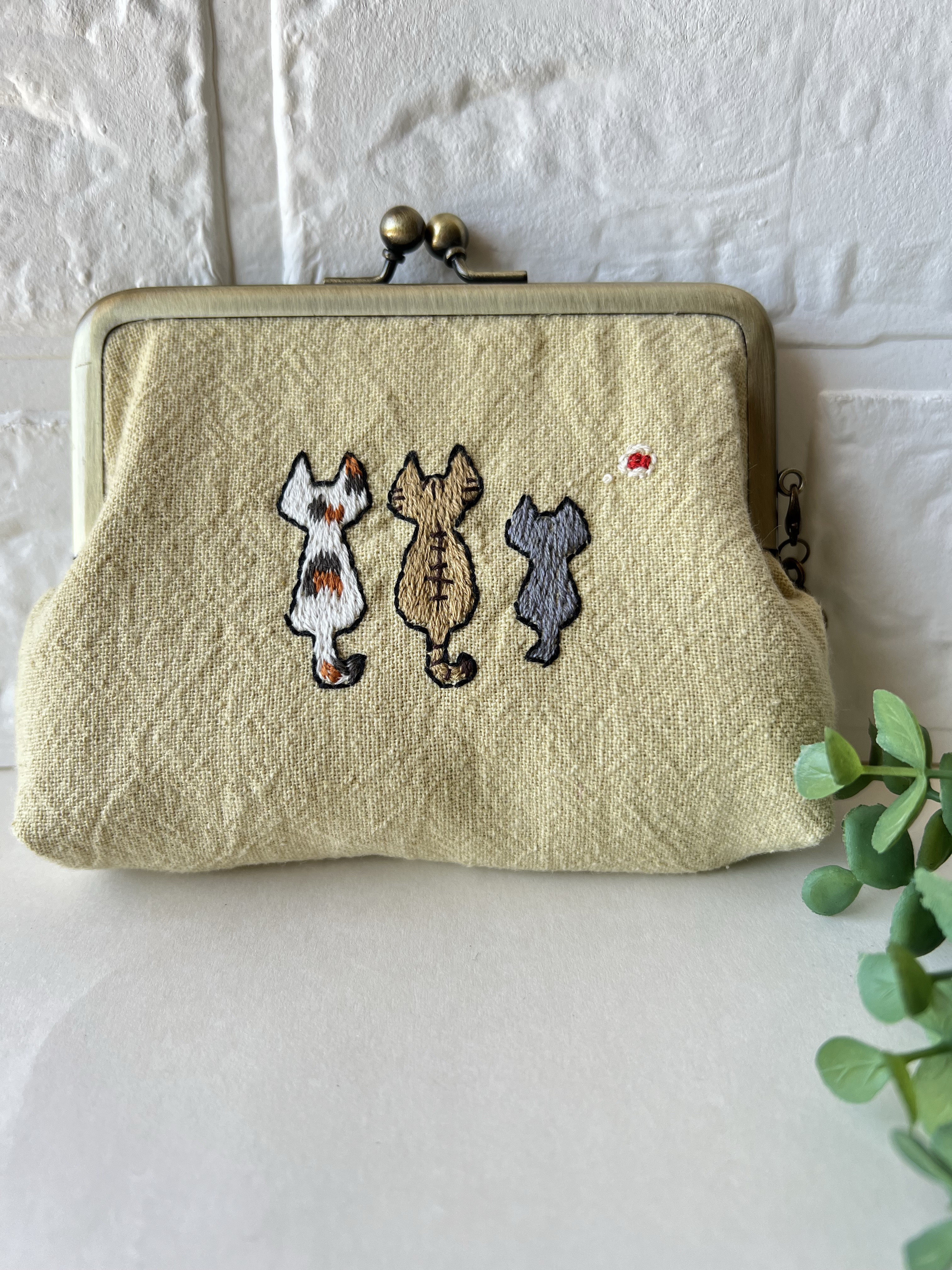 仲良し3匹親子がま口財布