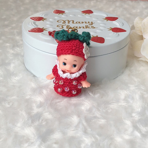 いちごキューピー 人形 あみぐるみ 着ぐるみ キーホルダー あみぐるみ