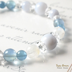 優しい波動で心を整えるお守り | ブルーレースアゲート、ムーンストーンの天然石パワー.ストーン ブレスレット 6枚目の画像