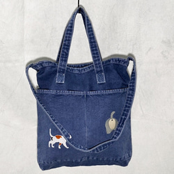 デニムトートバッグ リメイク生地 大容量 ハンドメイド リメイクデニム