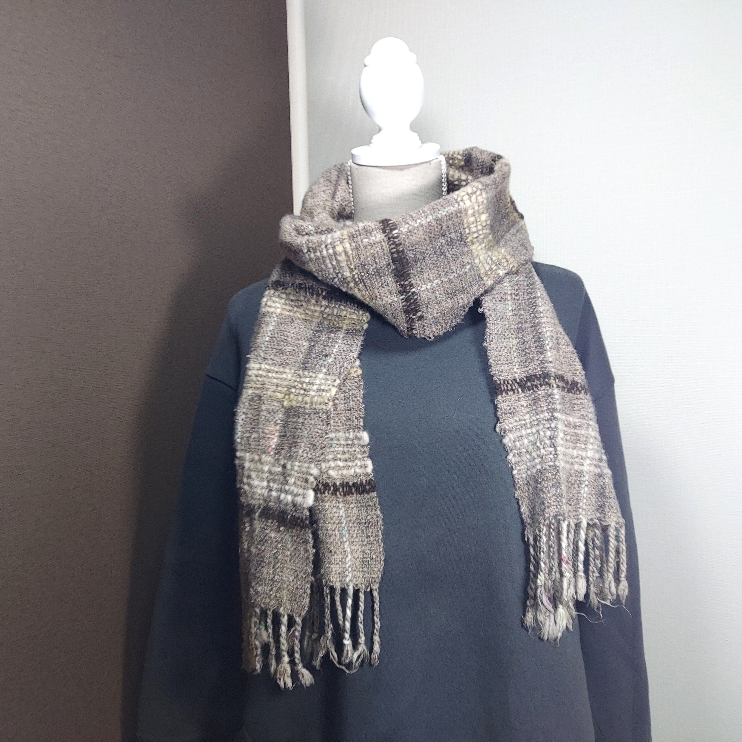 手織り　シルクウールのあじわいマフラー　作品25052