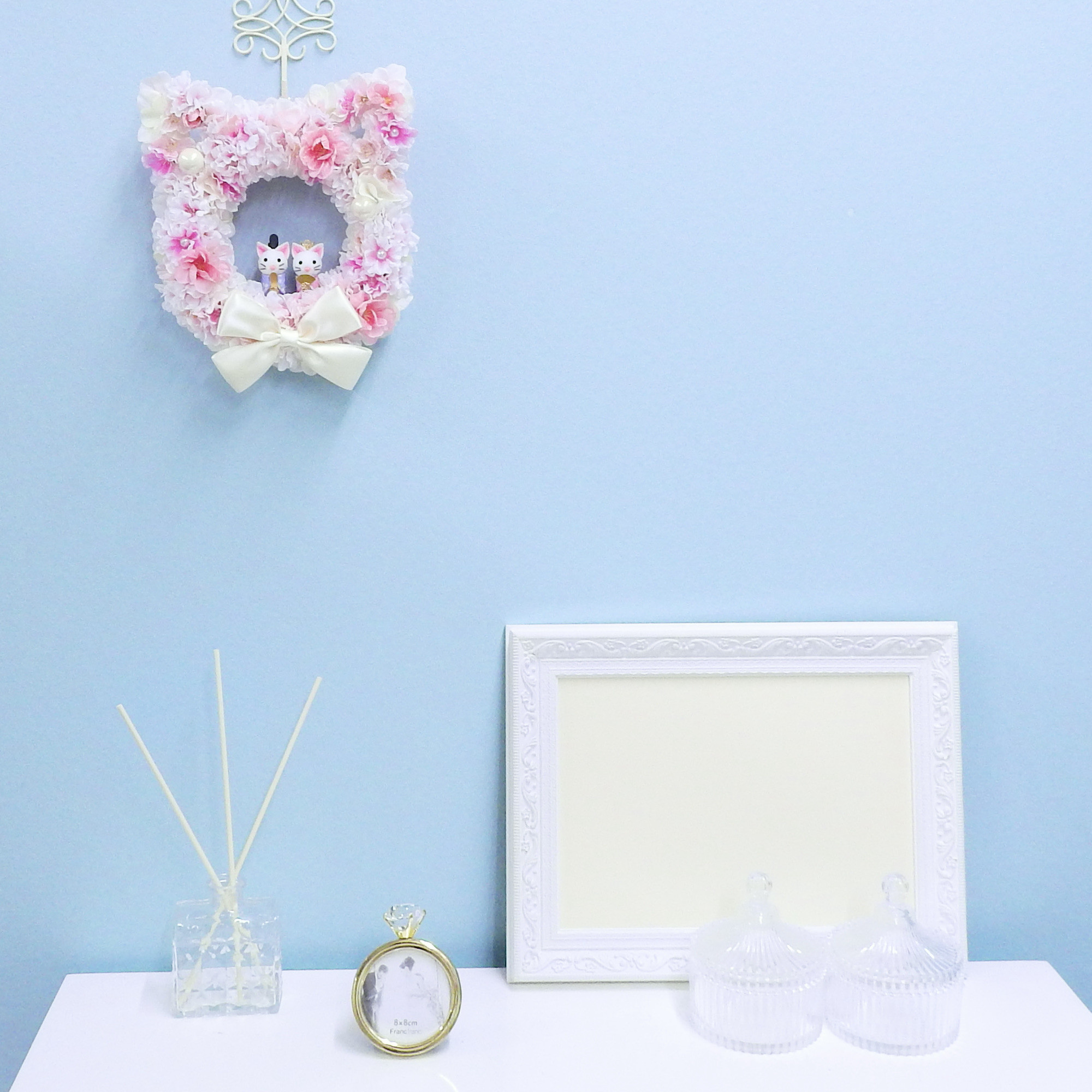 再販＊ネコリース ニャンコリース 満開の桜・桃の花 (お雛様・ひなまつり・結婚祝い・出産祝い) 抗ウイルス光触媒加工付