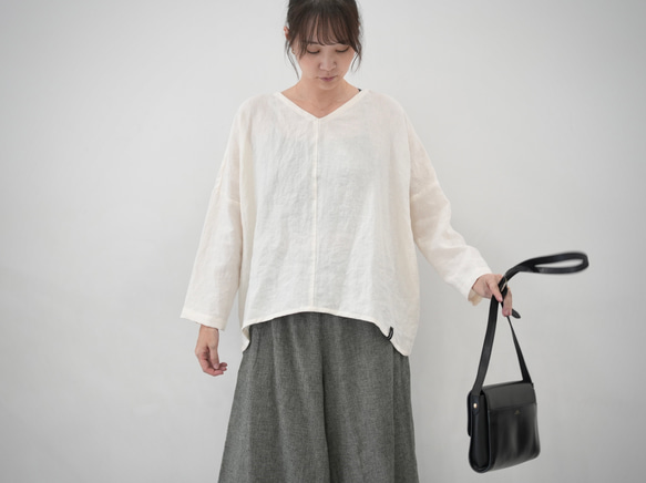 ベルギーリネンのゆったりトップス長袖 オフホワイト No.370 ブラウス