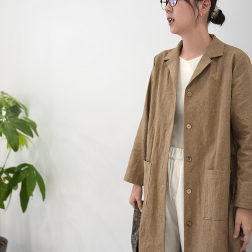 大人のための軽いナチュラルロングコート｜綿麻ウェザークロス｜カーキ