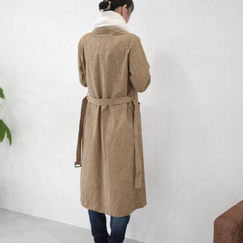 大人のための軽いナチュラルロングコート｜綿麻ウェザークロス｜カーキ