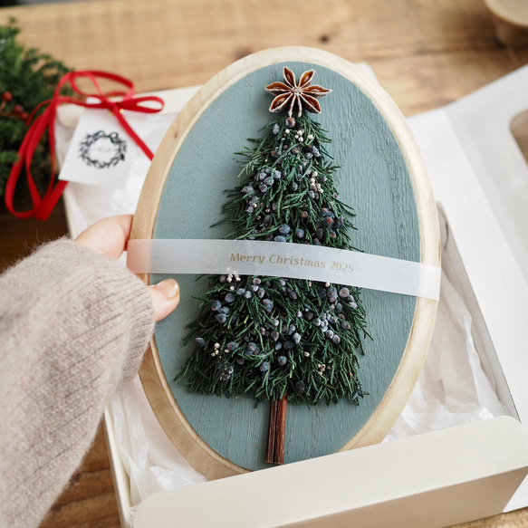 プレートツリー 壁にかけるオーバルプレートのクリスマスツリー プリザーブドフラワー