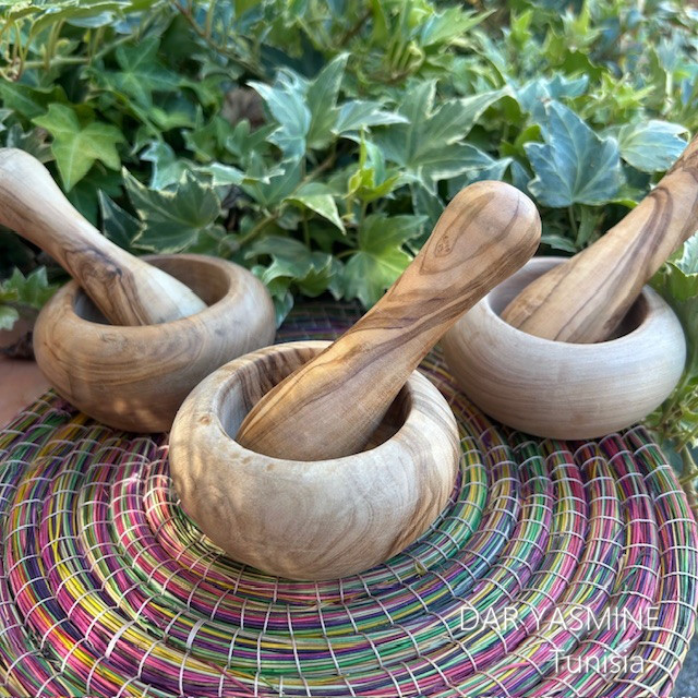 【4点セット】オリーブの木　こだわりのキッチン用品　すり鉢・すりこぎ、スパイスマッシャー　Hejera2