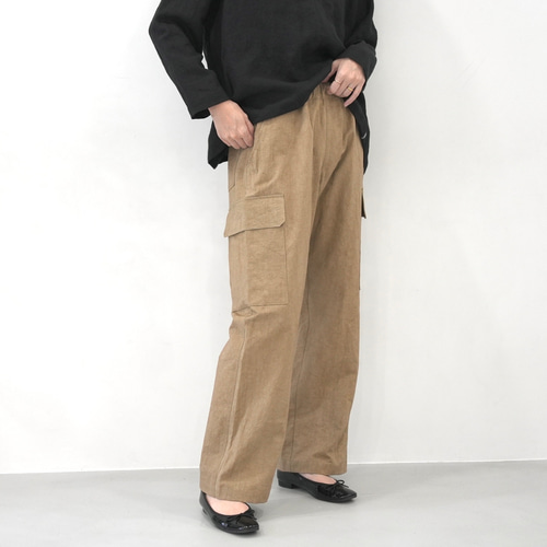 大人のための軽いカーゴパンツ｜綿麻ウェザークロス｜カーキベージュ
