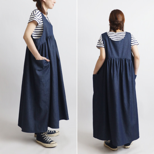 最終SALE 甘織デニム かぶるだけでお洒落になる エプロン