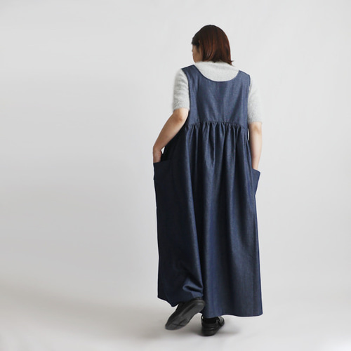 最終SALE 甘織デニム かぶるだけでお洒落になる エプロン