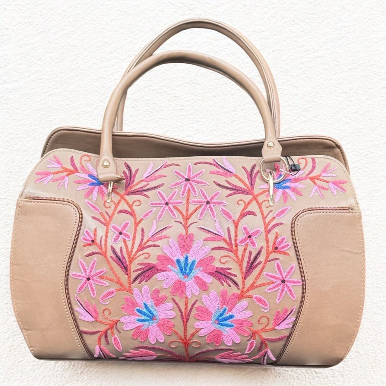 トートバッグ ボストンバッグ 牛革 シルク刺繍 カシミール刺繍 ボタニカルデザイン レディース ハンドバッグ