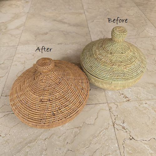 アタ 伝統工芸 アタ製品 蓋つき 円筒型 バスケット カゴ 収納 タオル